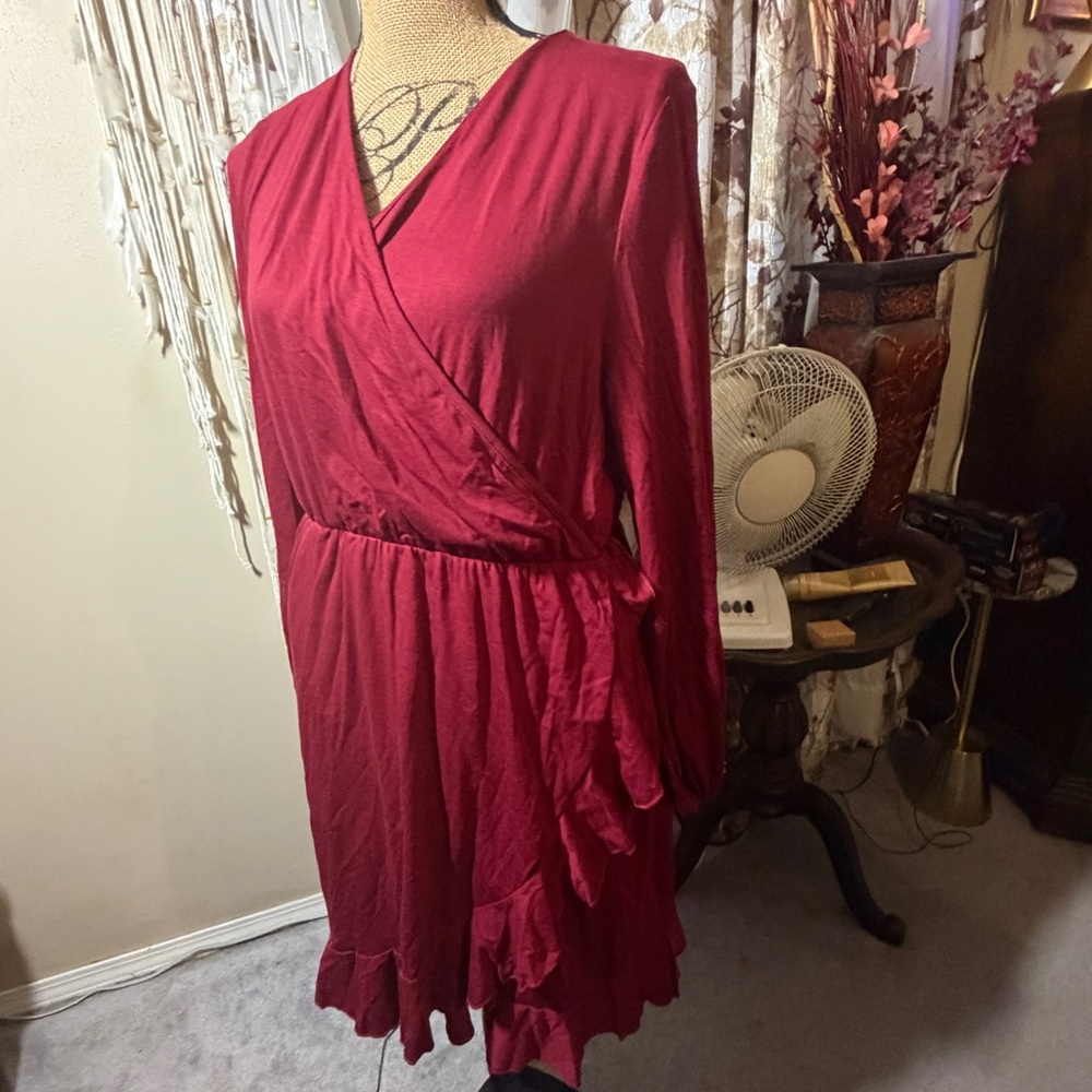 Chic Long Sleeve Burgundy Wrap Dress